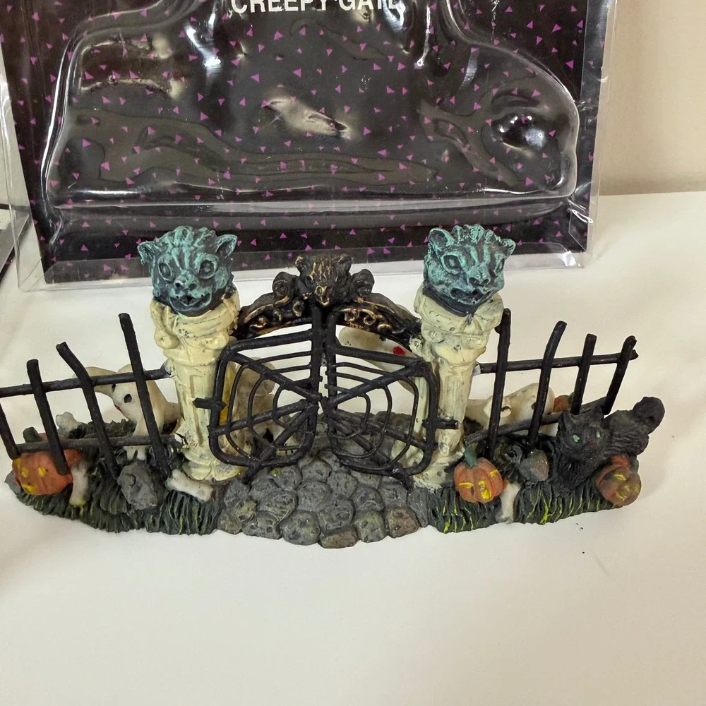 Spooky Hollow Set of 2 Creepy Gate Halloween Decor Resin Village Accessory Mini